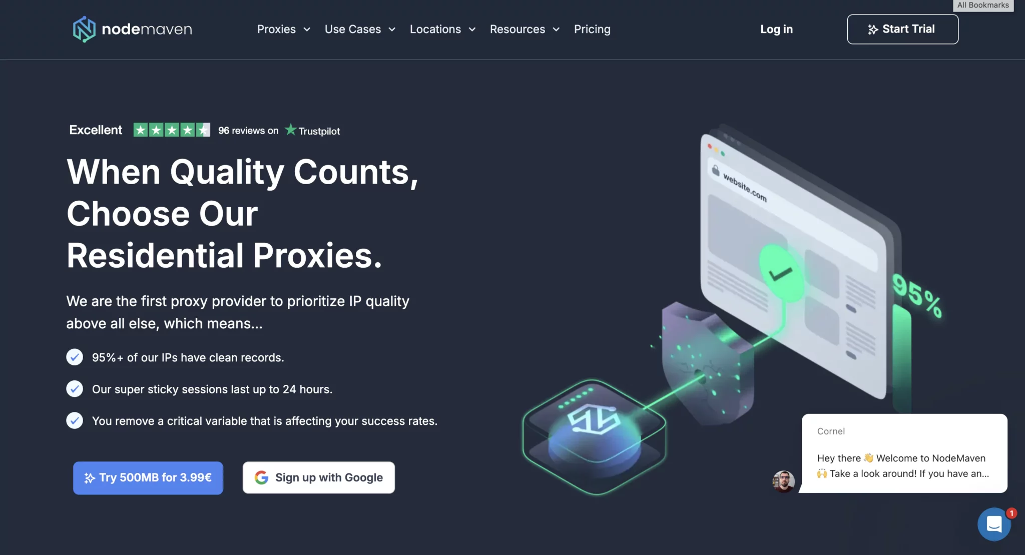 Главная страница NodeMaven: резидентские прокси с высоким качеством IP и длительными sticky-сессиями
