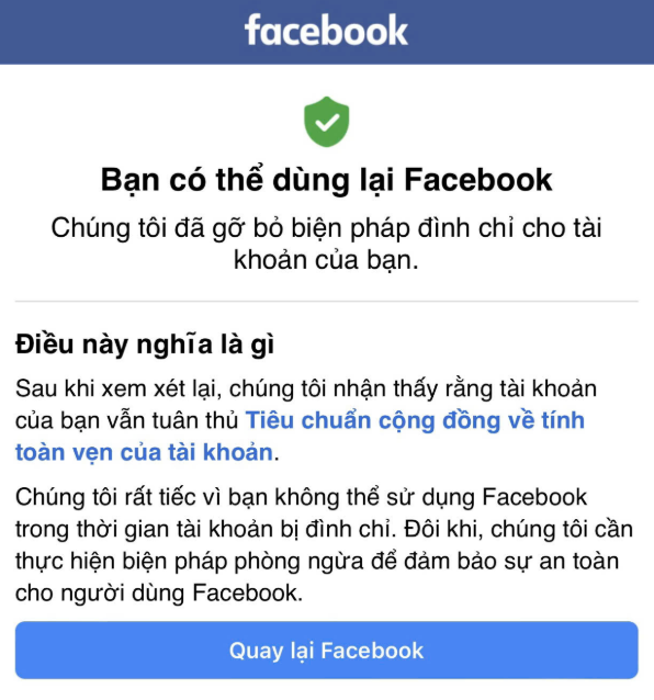 kháng nghị thành công tài khoản facebook bị vô hiệu hóa 30 ngày