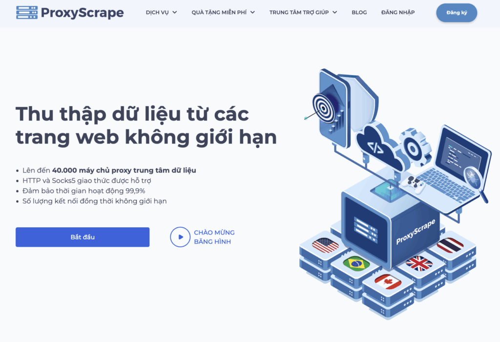 Thu thập dữ liệu từ các trang web không giới hạn, proxy miễn phí