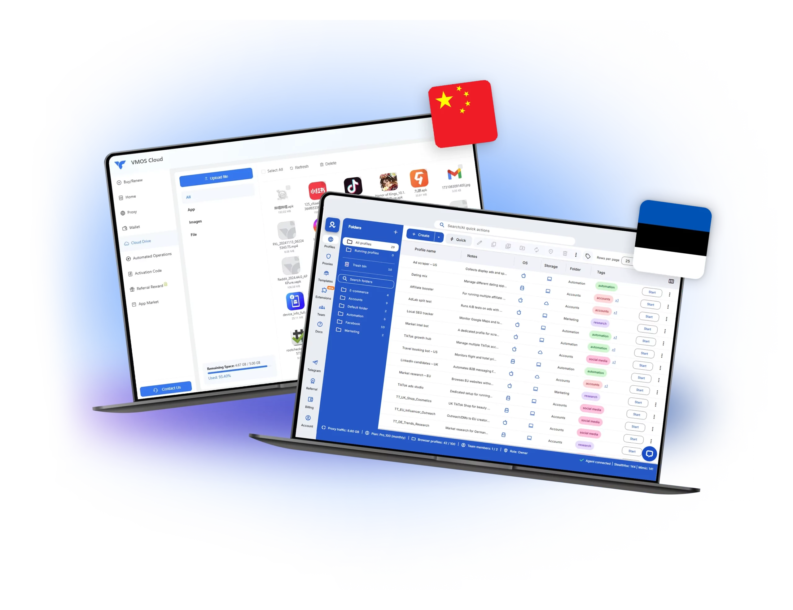 VMOS Cloud vs Multilogin interface comparison