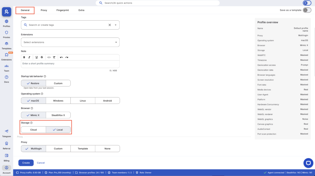 Using Multilogin's profile settings