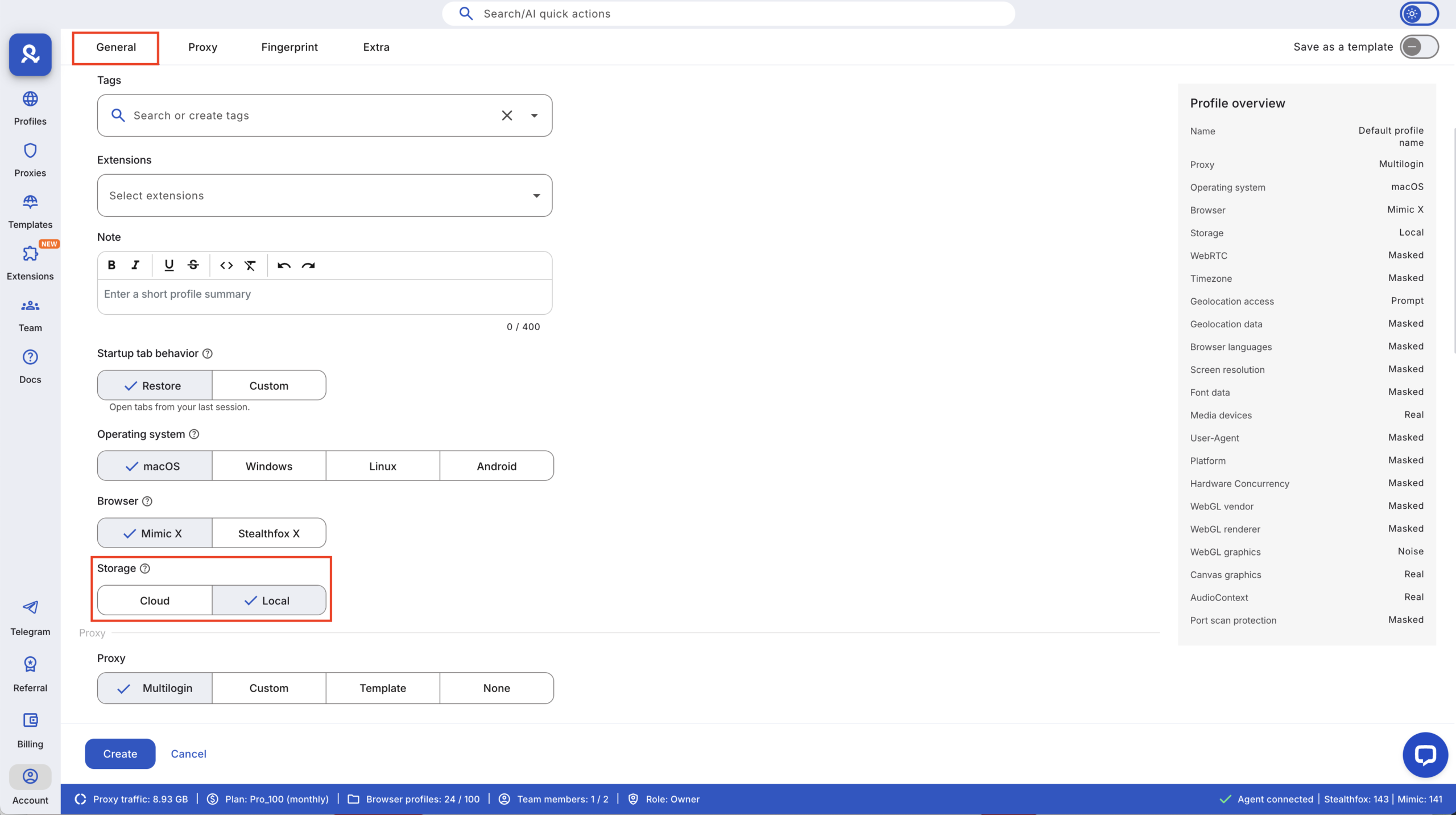 Using Multilogin's profile settings