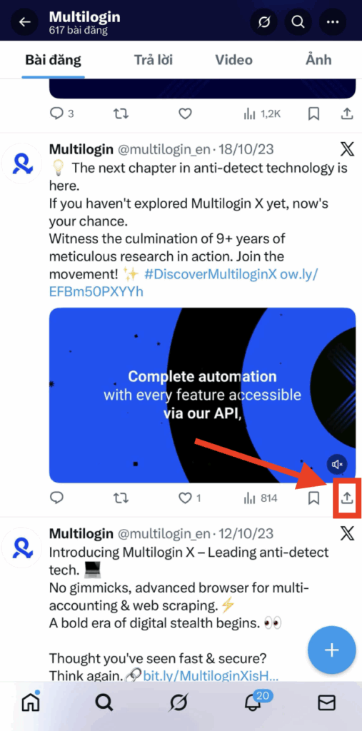 nhấn nút "Chia sẻ" để tải video từ twitter, tải gif twitter, tải video từ twitter