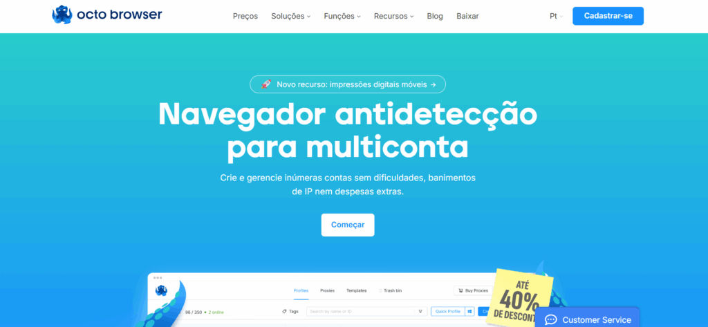 Página inicial: Octo Browser