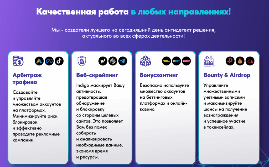 Indigo — антидетект браузер для арбитража в РФ