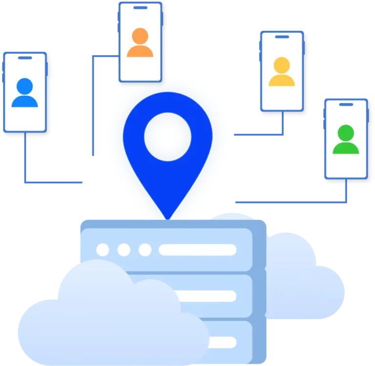 Cloud android devices connected through built-in proxies with selectable geolocation