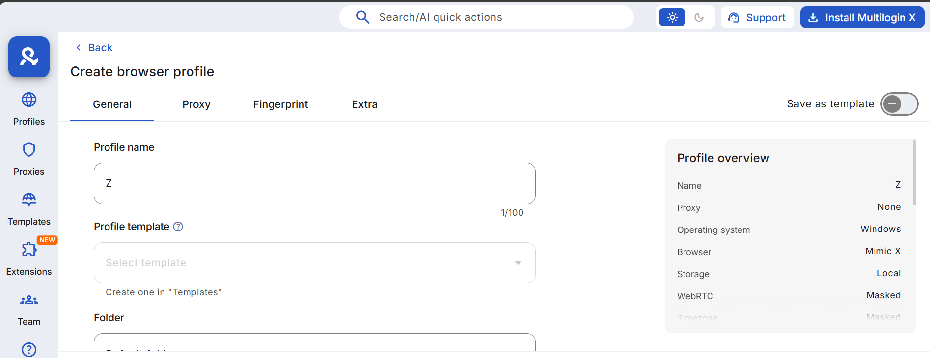 MULTILOGIN PROFILE SETUP