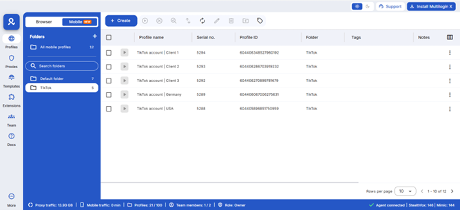Multilogin Cloud Phone dashboard