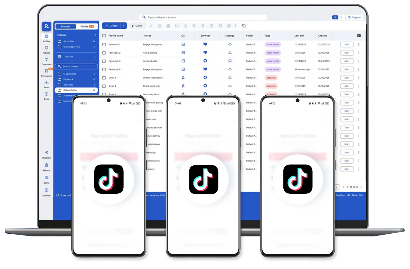 Create and manage multiple TikTok accounts from one dashboard
