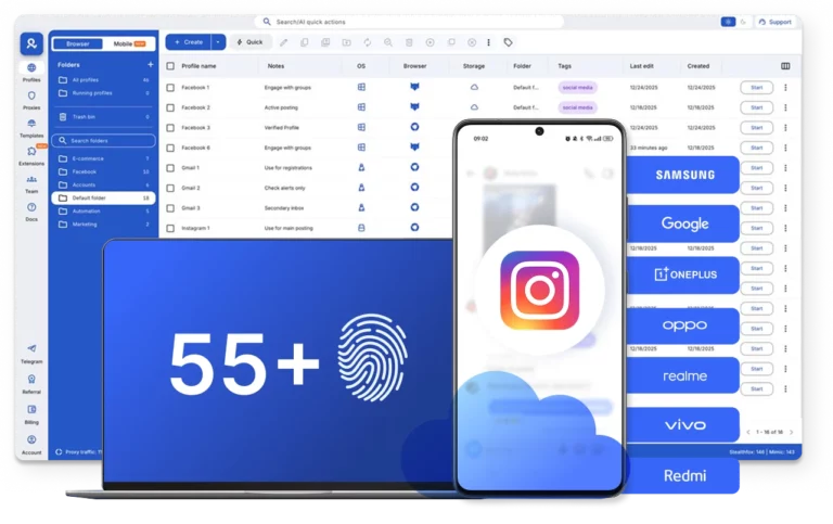 Use Multilogin's unique device parameters for Instagram