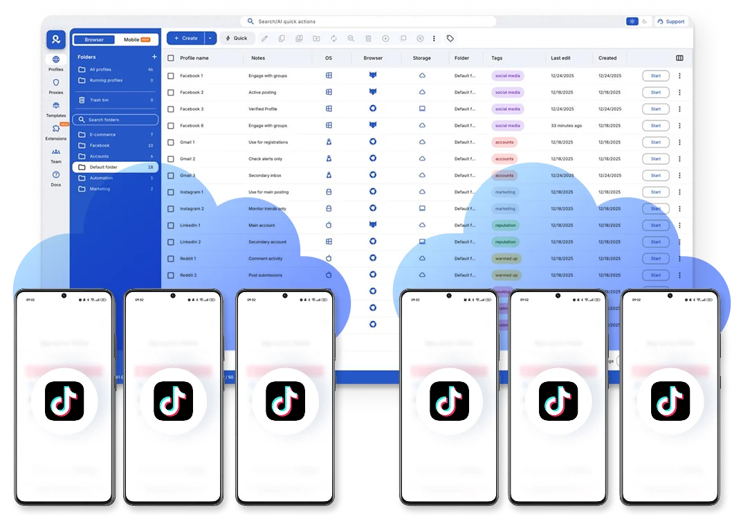 Run multiple TikTok accounts on Android cloud phones