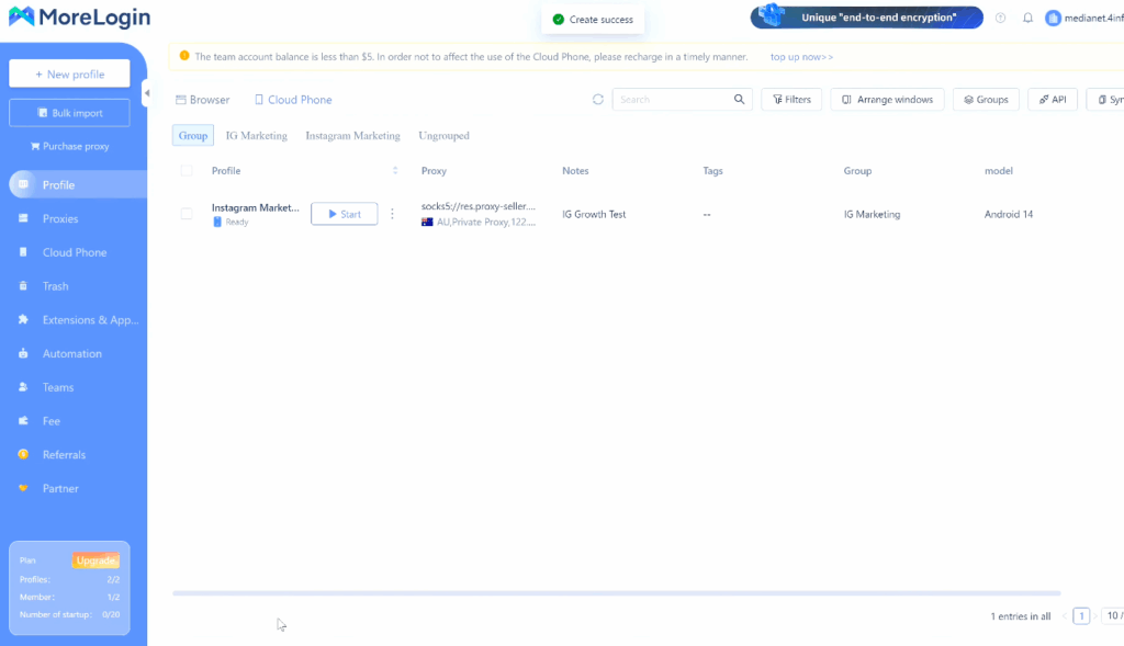 MoreLogin is a cloud Android platform for managing multiple mobile accounts