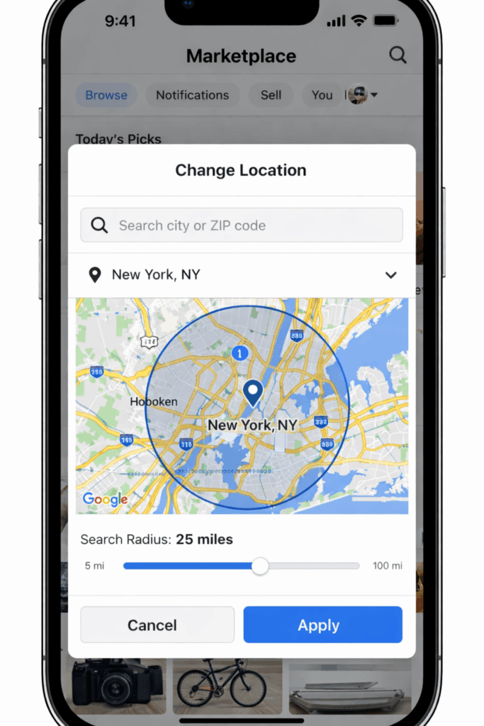 how to change location on facebook marketplace