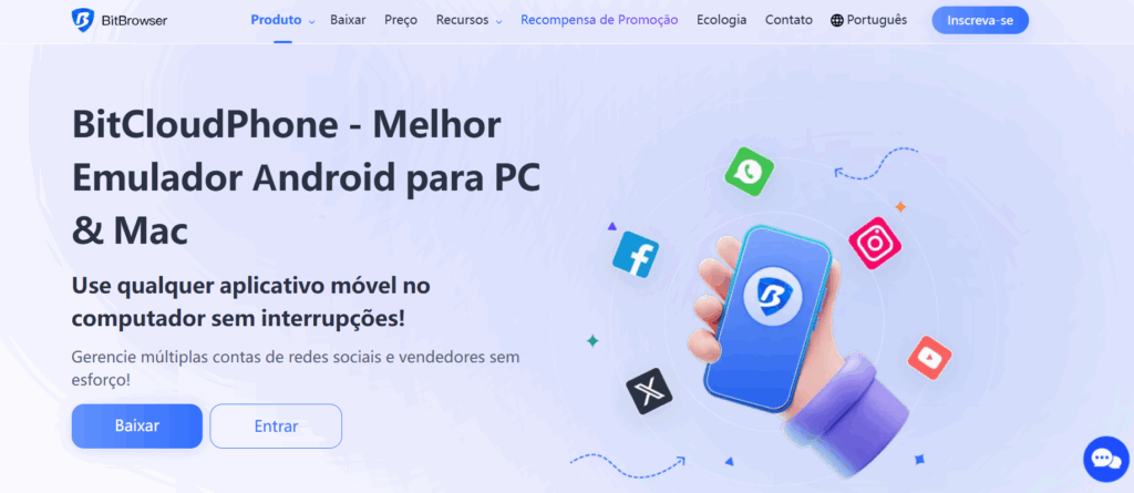 Página inicial do site BitCloudPhone