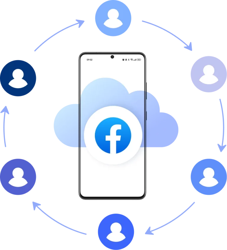 Share cloud phone Facebook profiles across your team.