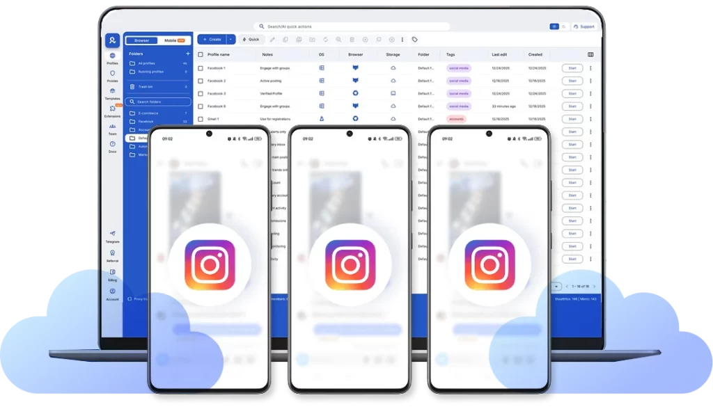 Запуск нескольких Instagram-аккаунтов на отдельных Android-облачных телефонах