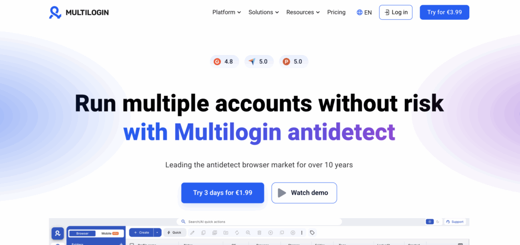 Multilogin dashboard