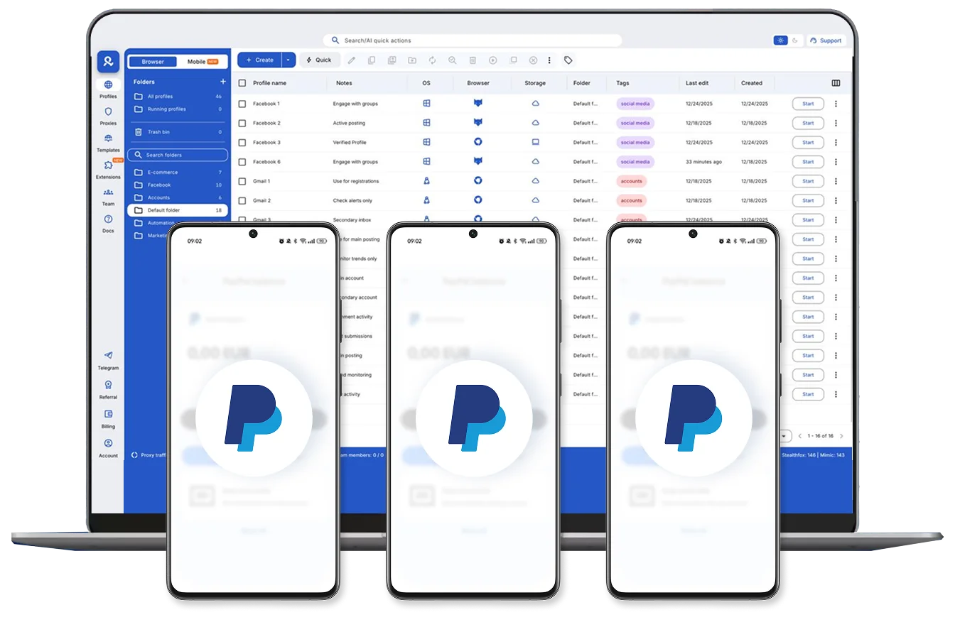 Manage multiple PayPal accounts on one device