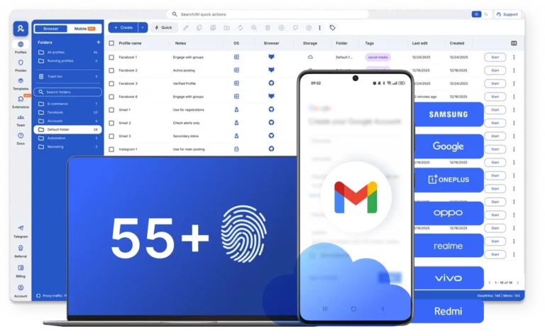 Gmail running on Android cloud phone with authentic device identifiers