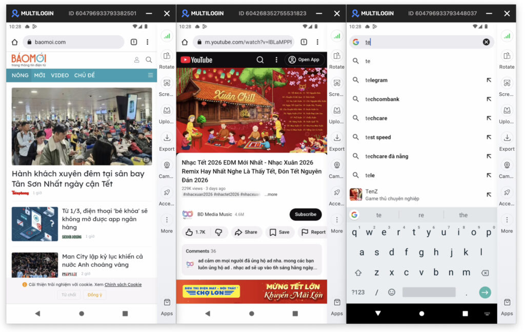 multilogin tạo và quản lý nhiều tài khoản mạng xã hội với điện thoại đám mây