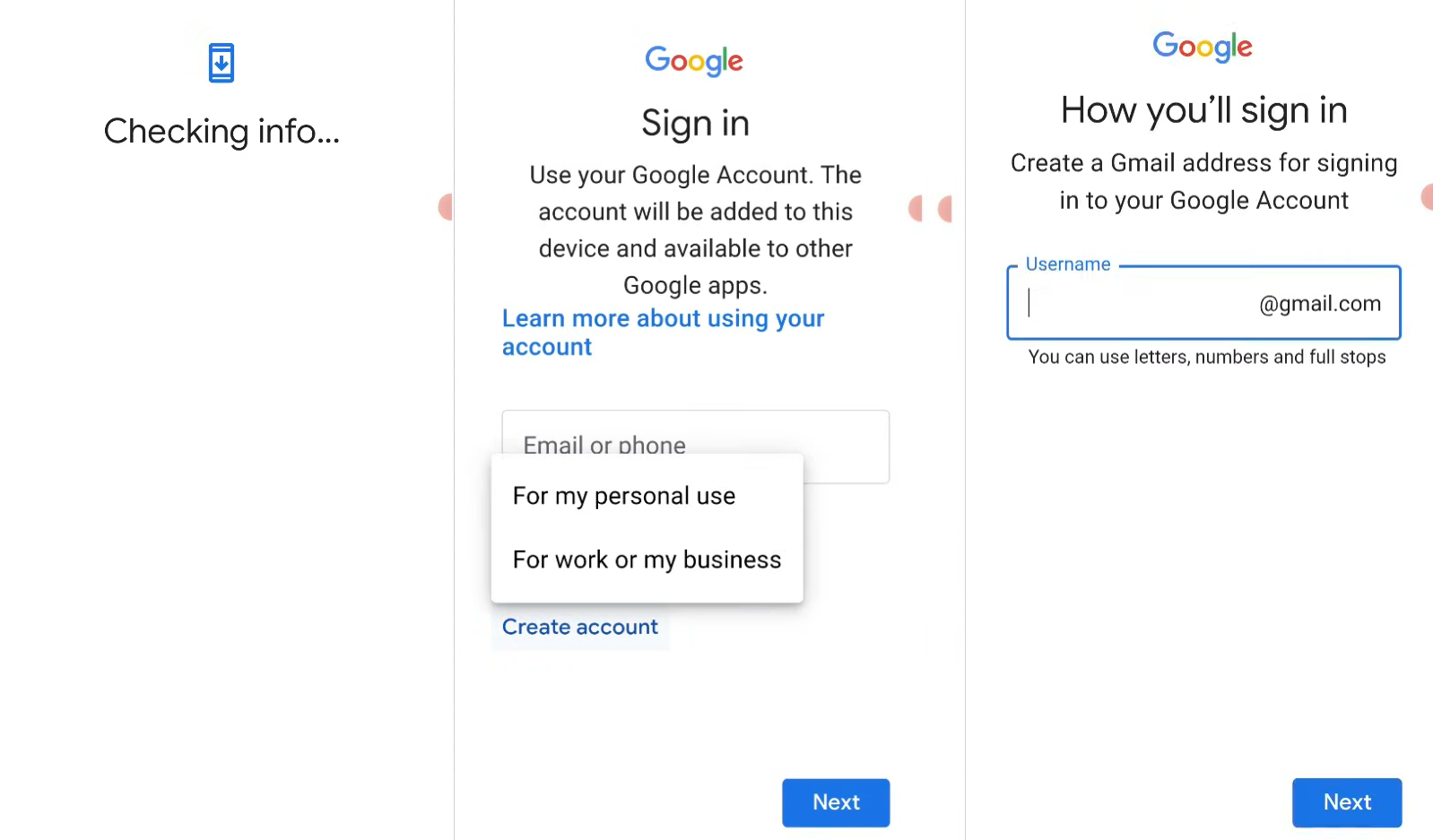 bypass verify some info before creating an account screen