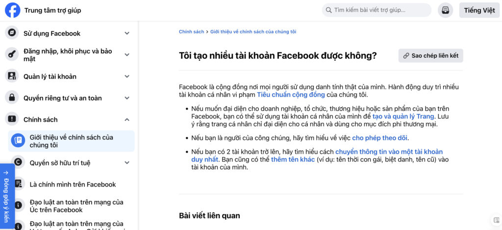 tạo thêm tài khoản facebook quy định