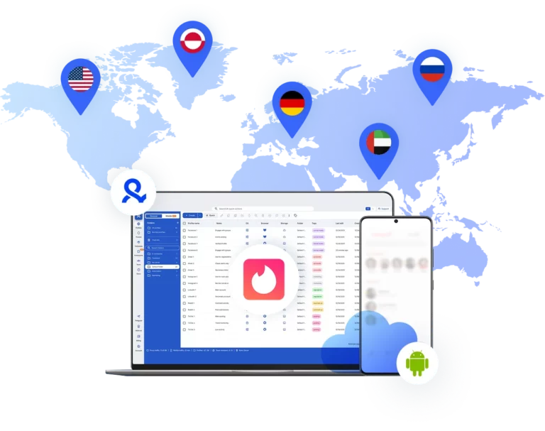 Tinder running on cloud phone with authentic mobile fingerprint and genuine GPS location