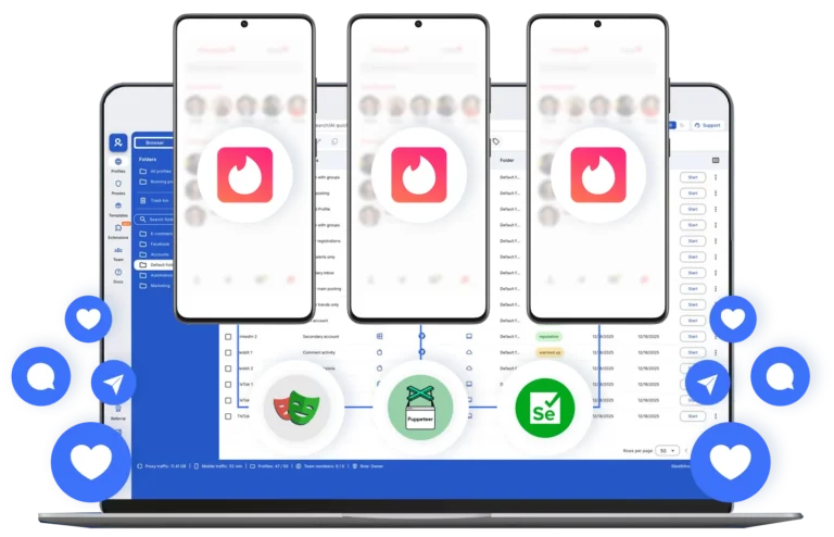 Multilogin dashboard managing multiple Tinder accounts across cloud phones and browsers
