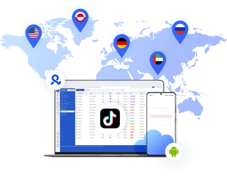 Запуск TikTok аккаунтов из разных стран с помощью облачных Android-телефонов и прокси Multilogin