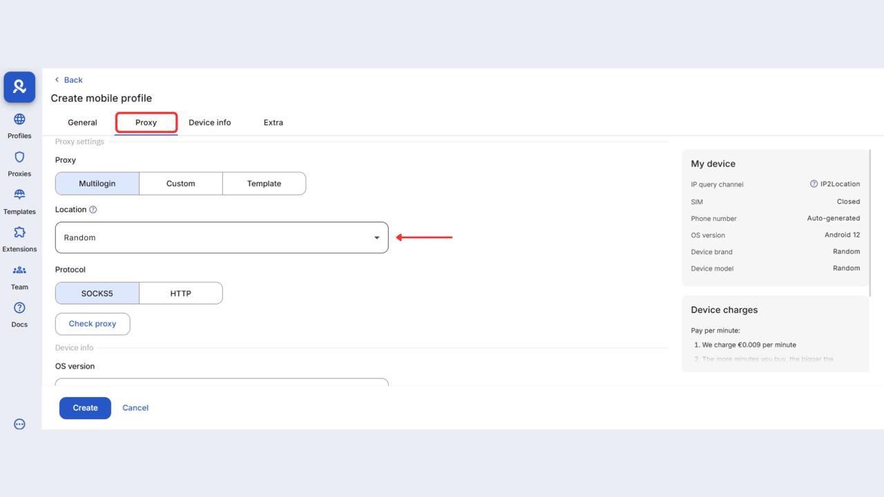 Proxy setup in Multilogin cloud phone