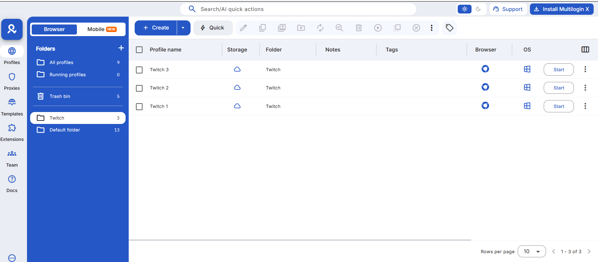 Интерфейс Multilogin с множеством аккаунтов Steam