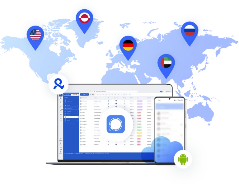 Signal accounts on cloud phones with global locations and IP targeting