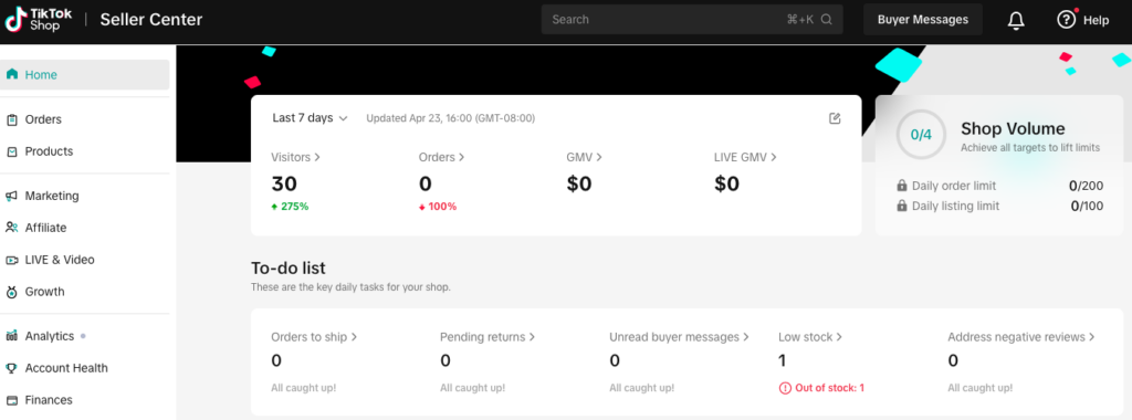 tiktok seller center