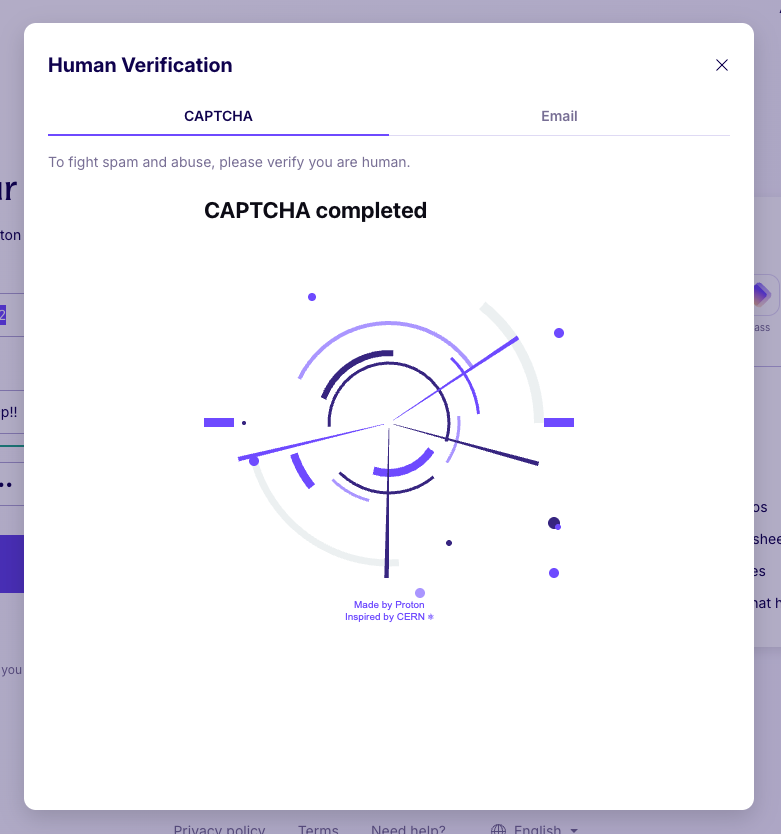 Proton CAPTCHA completed