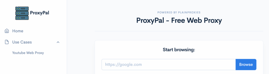 ProxyPal web proxy homepage — simple URL entry for bypassing YouTube geo-restrictions