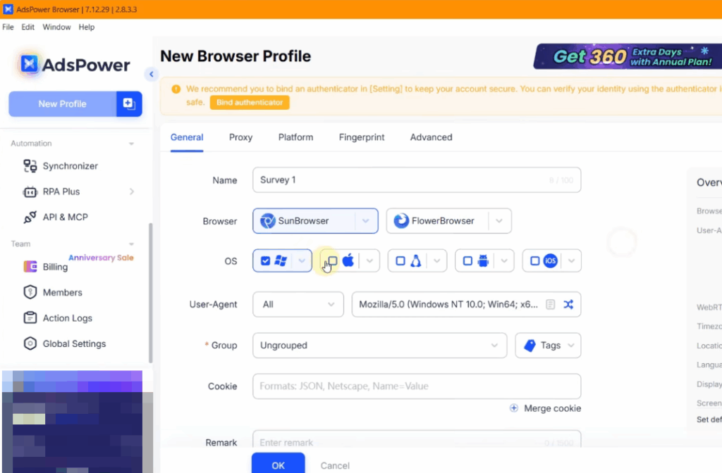 Интерфейс AdsPower — инструмент для управления несколькими аккаунтами и автоматизации в e-commerce