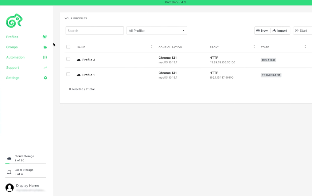 Интерфейс Kameleo — настройка профилей с мобильными отпечатками для управления аккаунтами