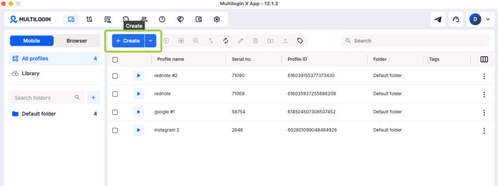 Creating a new Android Cloud Phone in the Multilogin dashboard