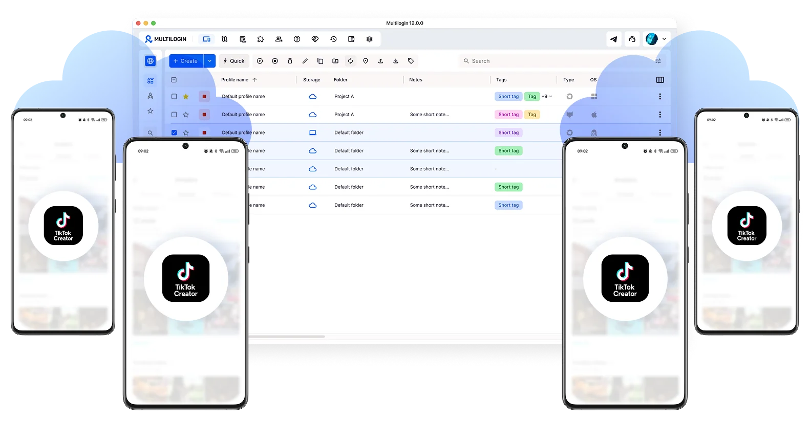 Multilogin dashboard for managing multiple TikTok creator accounts