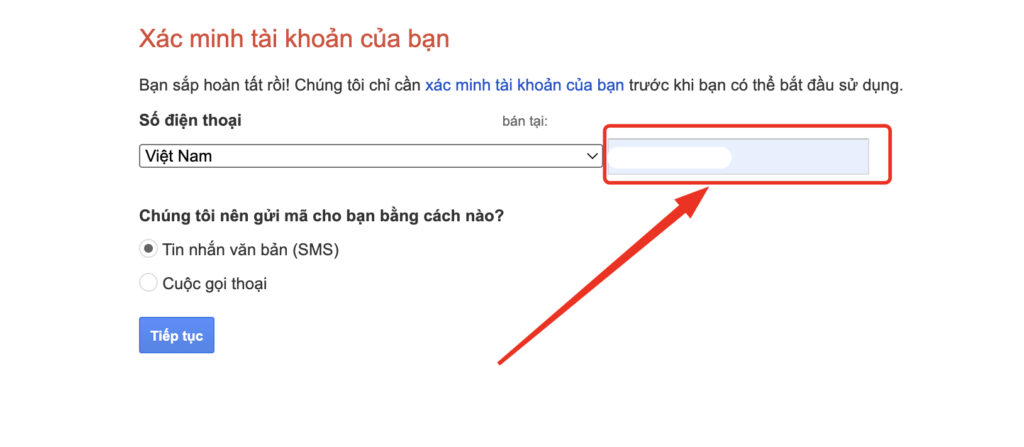 nhập sdt để Xác minh tài khoản của bạn, xác minh tài khoản gmail