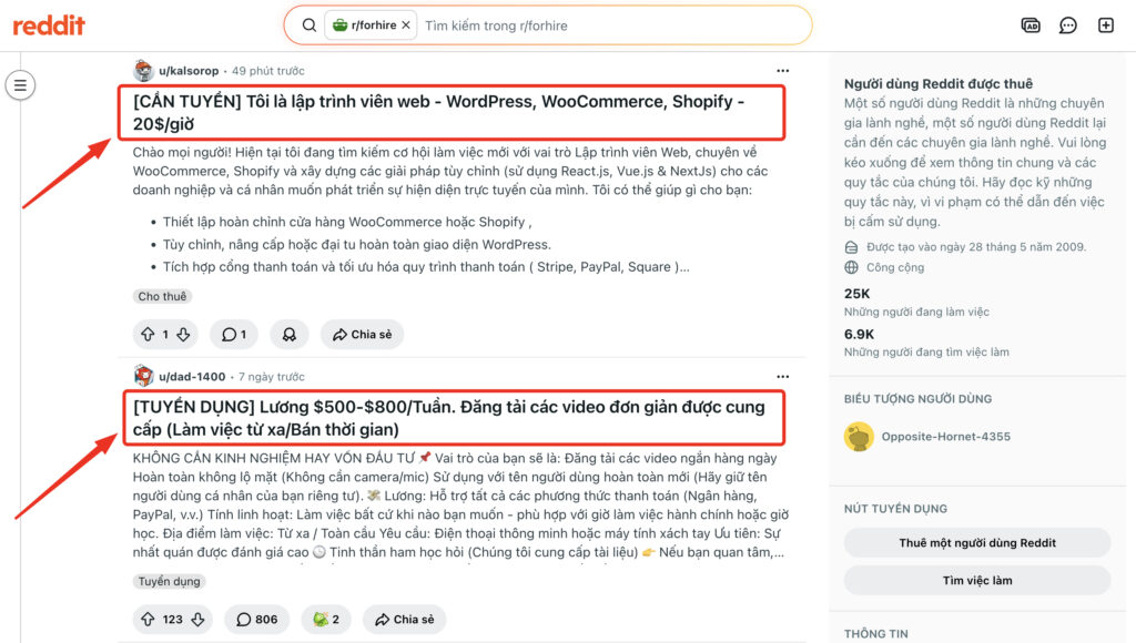 r/forhire kiếm tiền trên reddit, reddit tuyển dụng