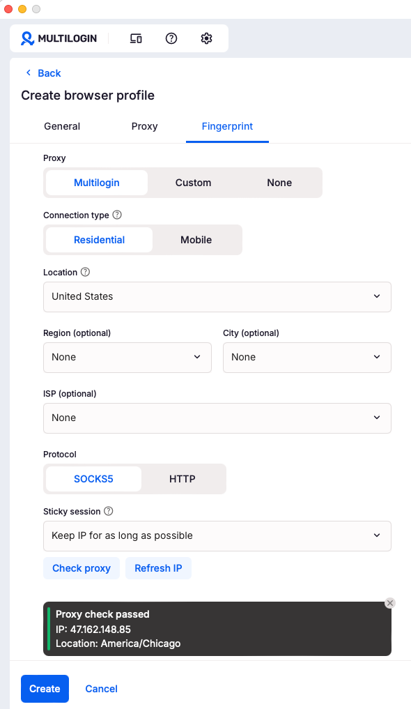 Create new Multilogin profile