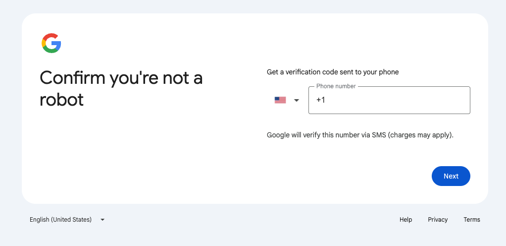 When Google requests a phone number during Gmail registration, SMSPool supplies a working number that receives the verification code