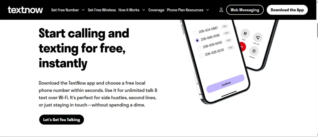 textnow website page