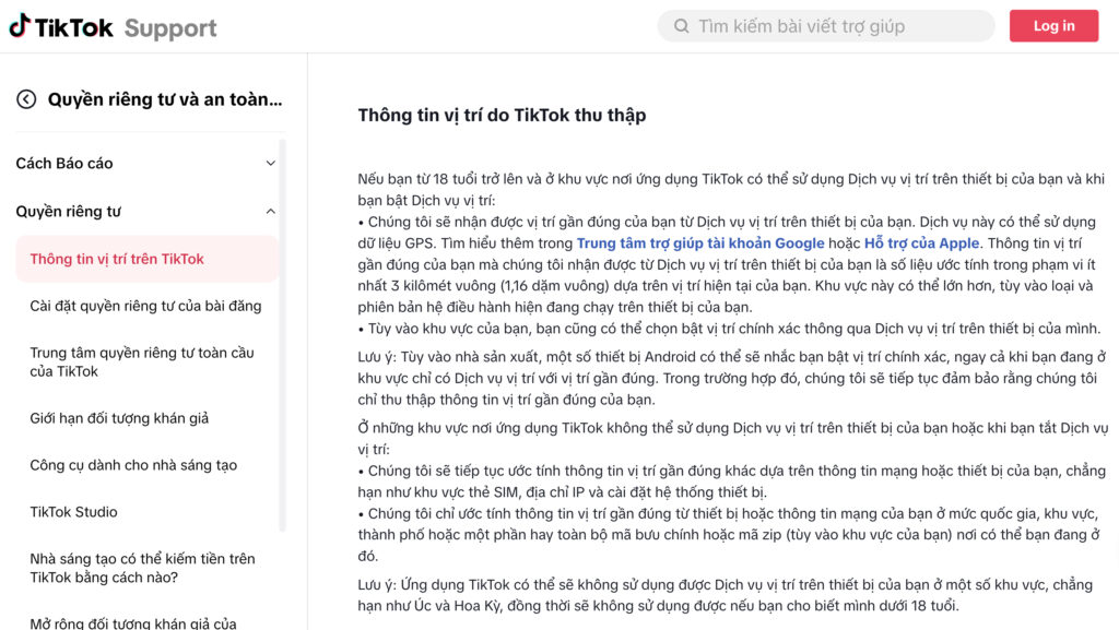 thông tin vị trí trên tiktok, đổi vị trí tiktok