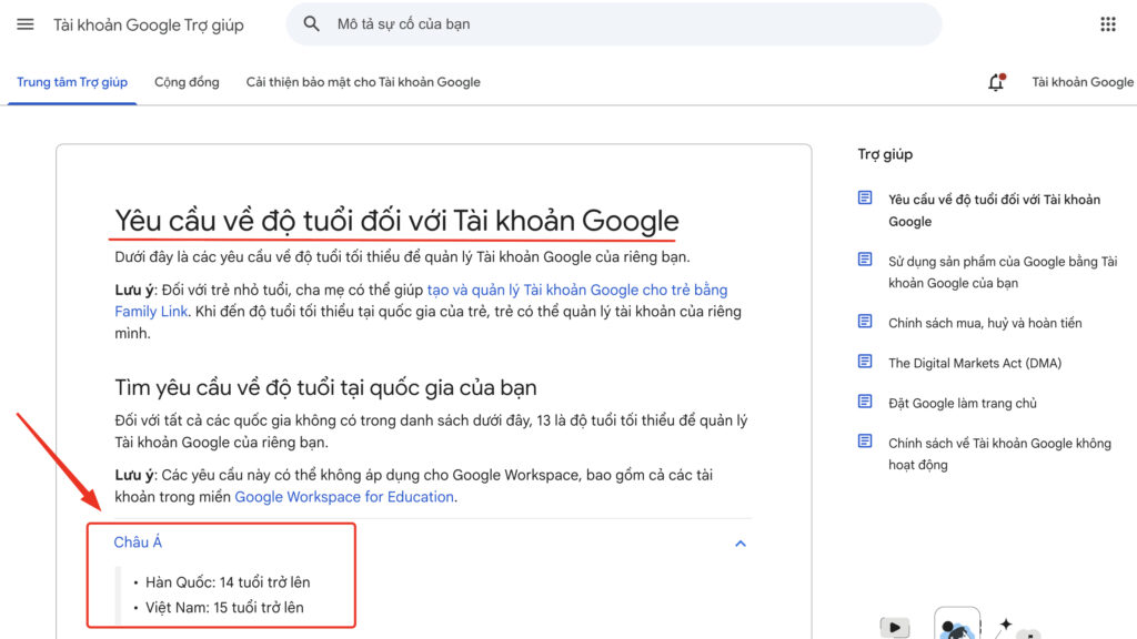 yêu cầu về độ tuổi đối với tài khoản Google, xác minh tài khoản google