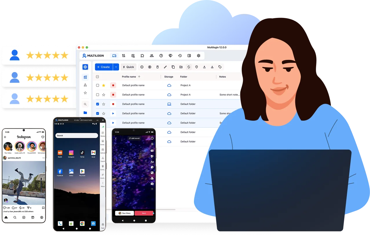 Image illustrating online reputation management with Multilogin's antidetect browser, maintaining anonymity across social media and forums.