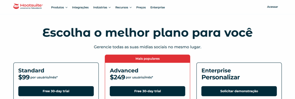 Preços e planos do Hootsuite