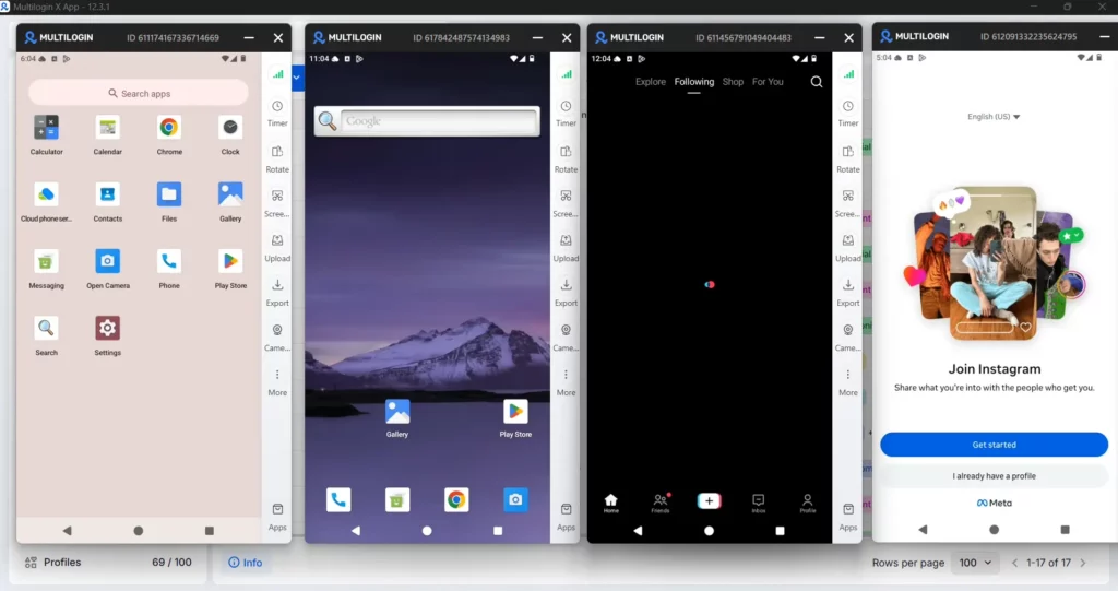 Multiple cloud phones for Instagram app management