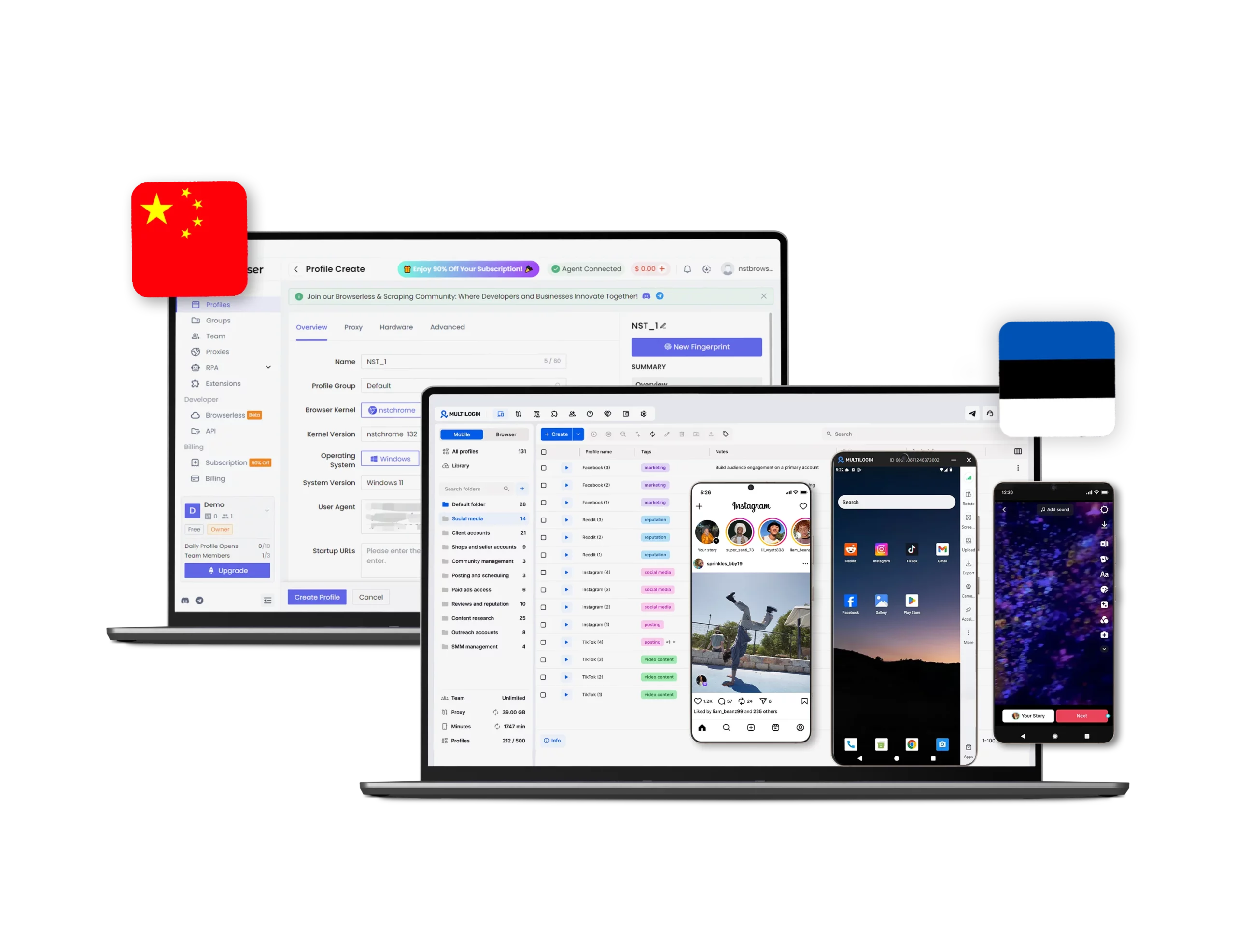 Multilogin vs nstbrowser multi-account management comparison with browser profiles and cloud phones